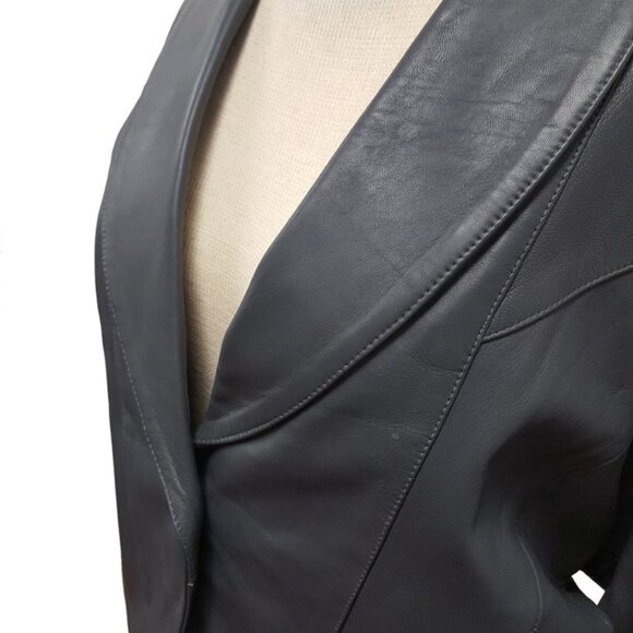 Women’s Vintage 1 Button Leather Short Jacket with Leather Pants Church Suit Set - Picture 12 of 16